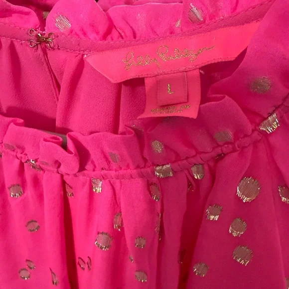 Lilly Pulitzer Hot Pink Metallic Dot Ruffle Top - Picture 4 of 5